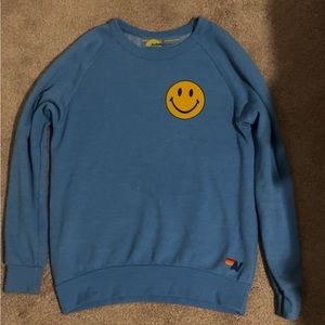 Blue Smiley face Aviator Nation Crewneck